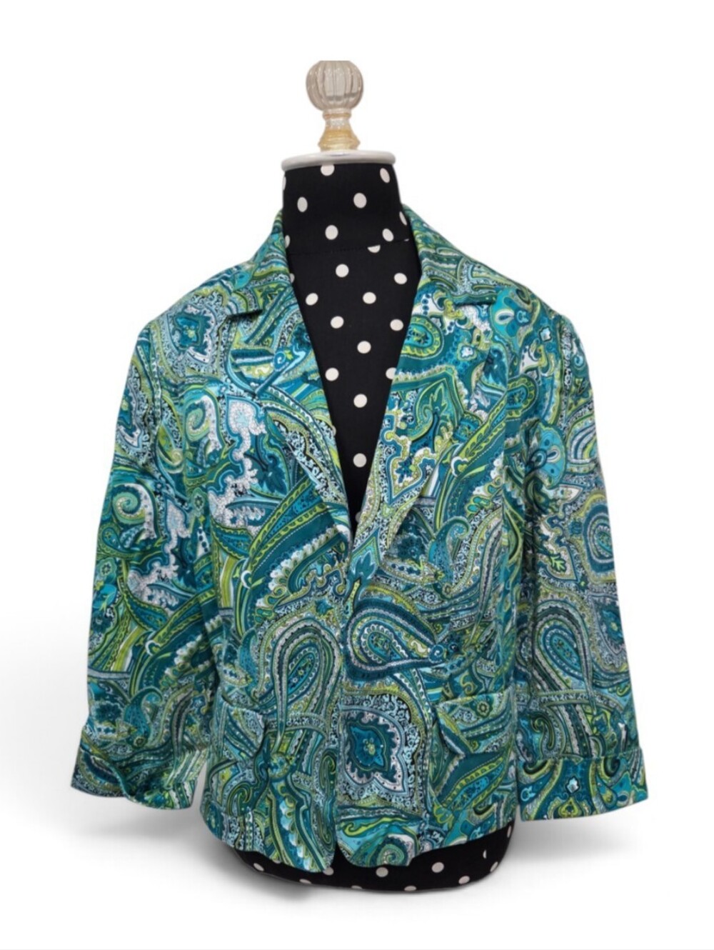 Worthington Vintage Teal & Green Paisley Lightweight Jacket Size Large